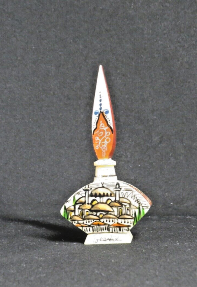 Vintage Istanbul Turkish Hand-Painted Bone Perfume Bottle