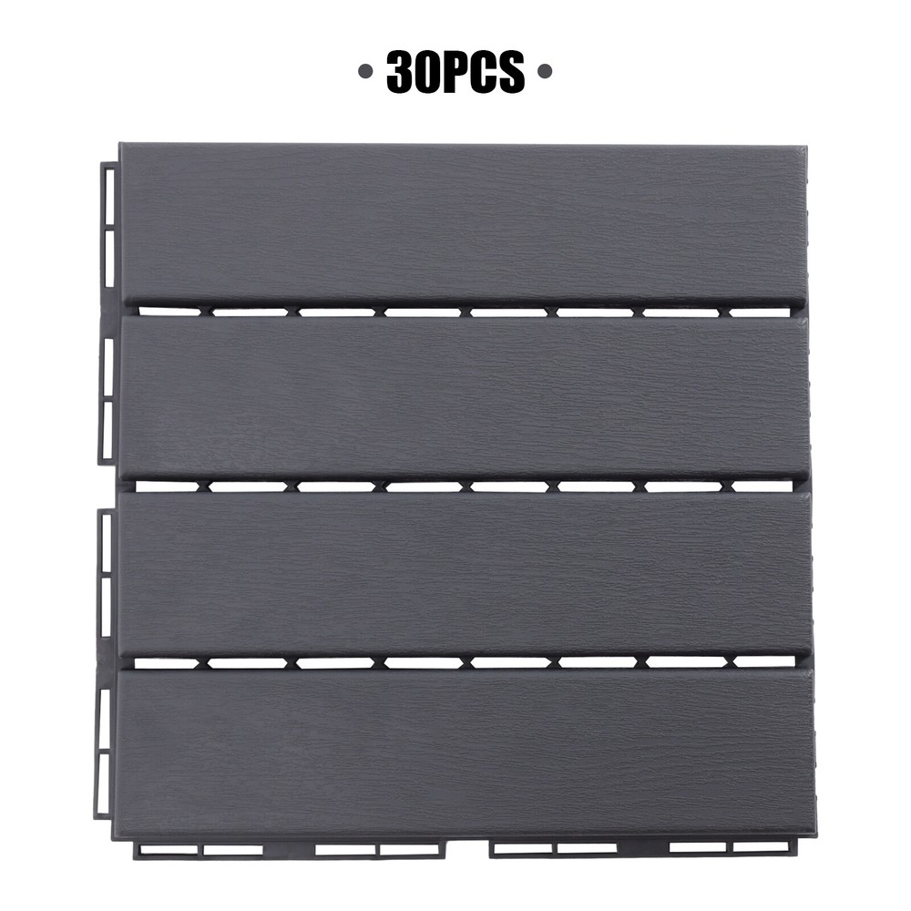 30Pcs PB-319 Interlocking Deck Tiles Dark Gray Rectangular Efficient Drainage