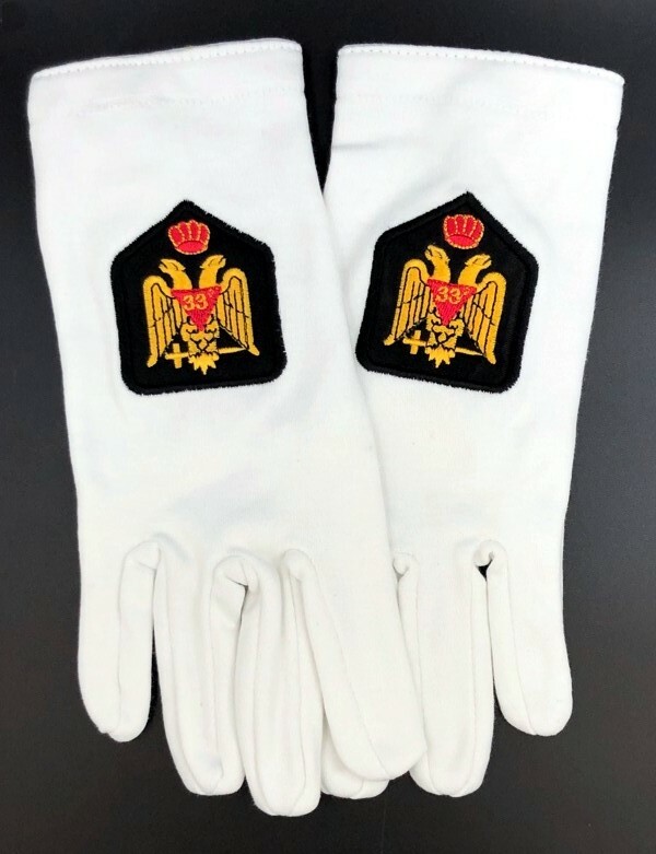 Cotton Gloves with 33rd Degree Eagle Emblem - Wings Down (33WD-GLC)