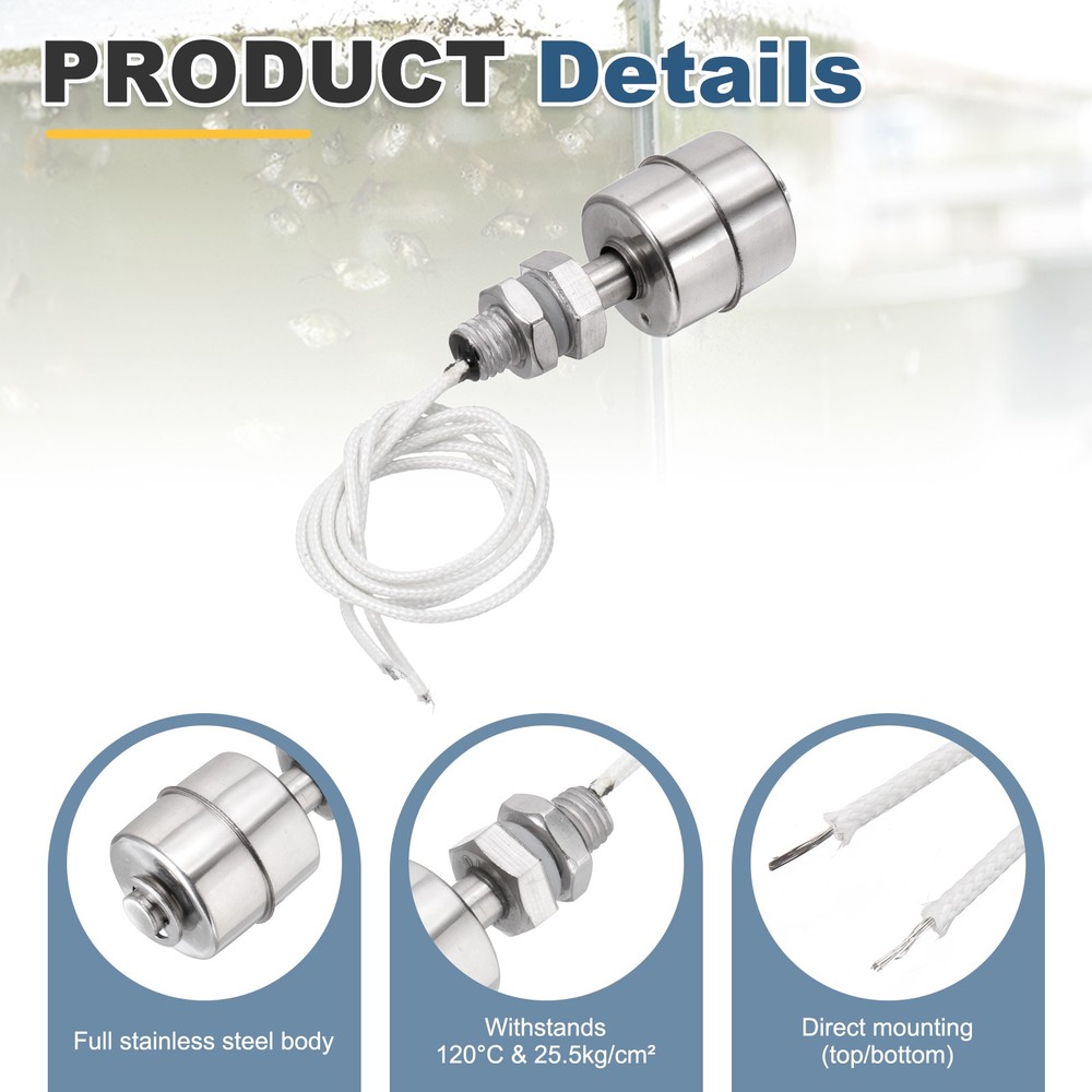 Float Switch 45mm Rod 0.5A Vertical Single Float for Pump/Alarm 2 Pcs