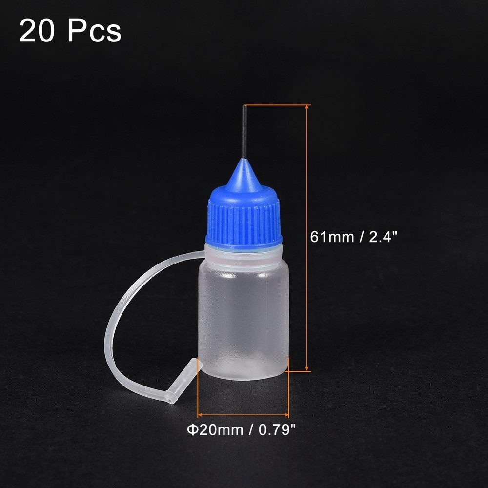 20Pcs Needle Tip Bottle Precision Plastic Applicator with Blue Cap 5ml