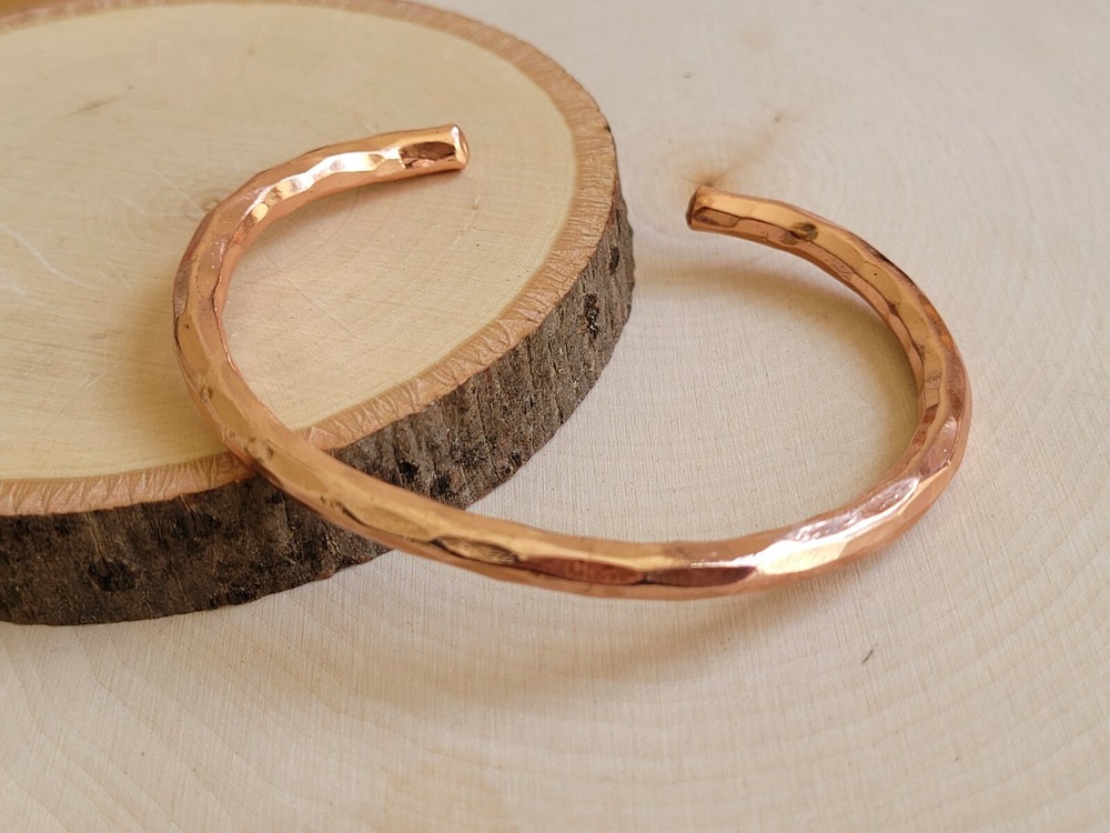 Hammered Solid Copper Cuff - Pure Copper Arthritis Therapy Adjustable Bracelet
