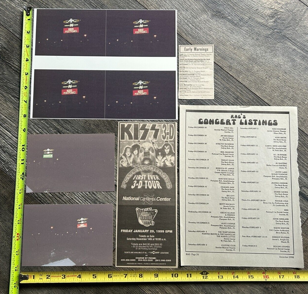KISS Concert Ad Sign Photos Psycho Circus Tour Sunrise FL 1999 Lot Vintage Kiss