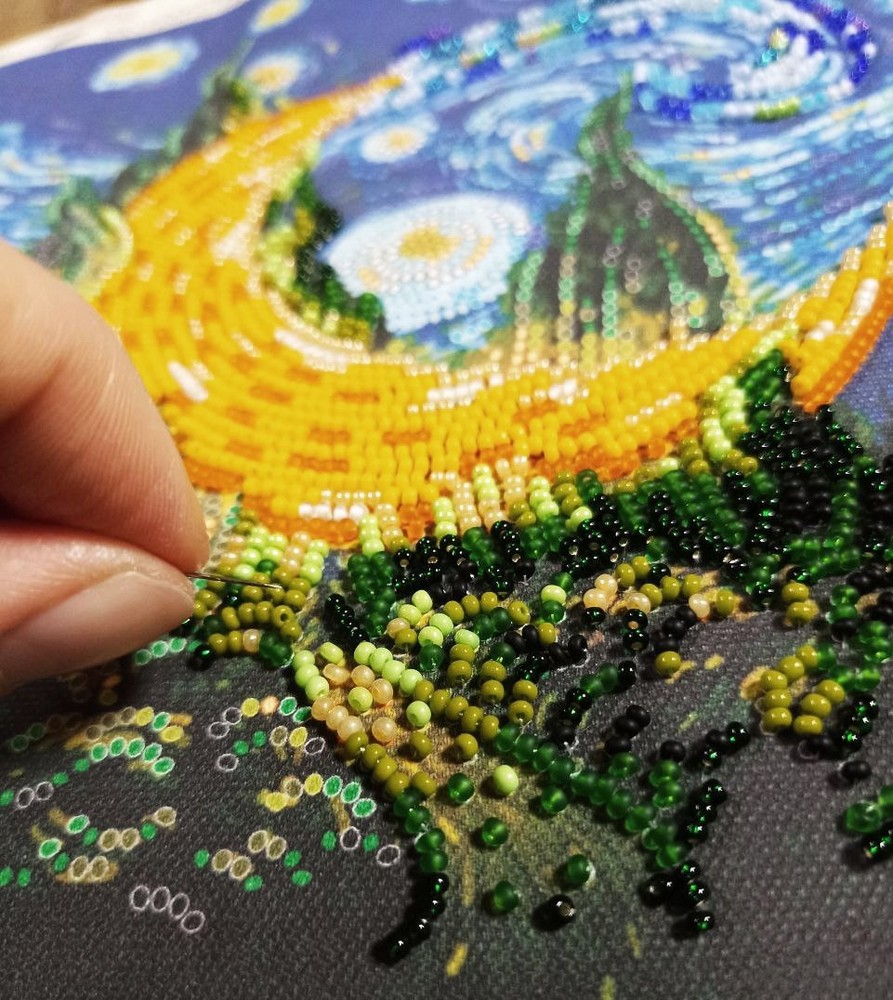 DIY Bead Embroidery Kit Cypress Moon Beaded stitching needlepoint beadwork