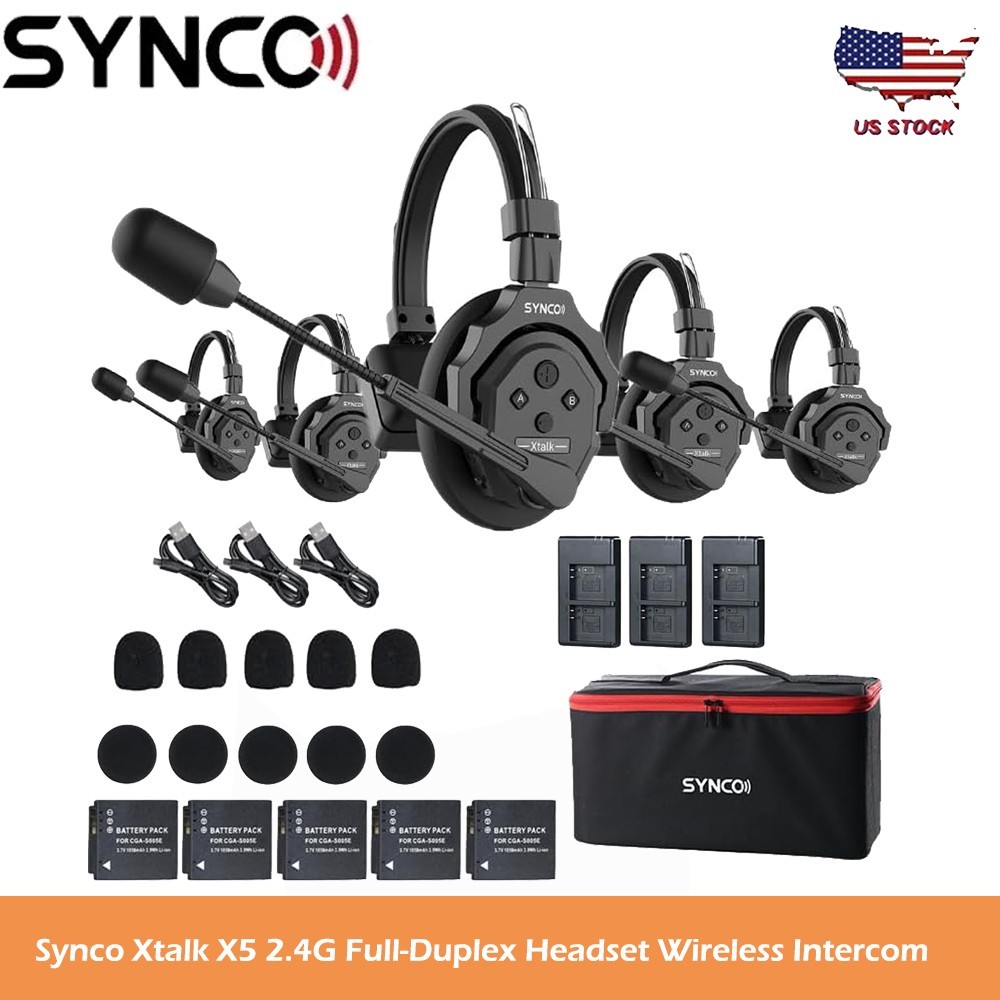 Synco Xtalk X5 2.4G Full-Duplex Headset Wireless Intercom System With 5-Person