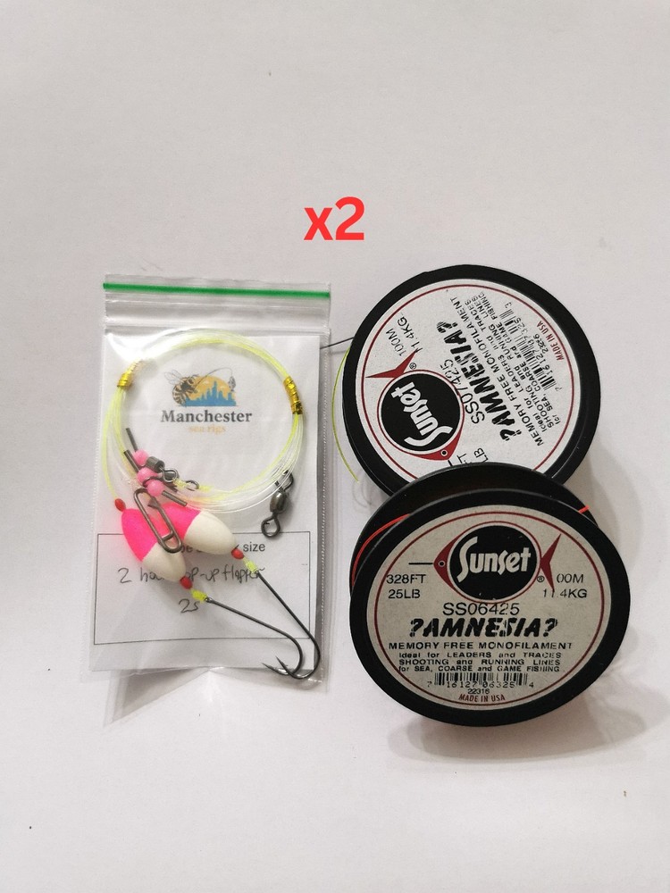 2x 2 Hook pop-up flapper rigs 1s koike hooks amnesia 25lb snoods & large float