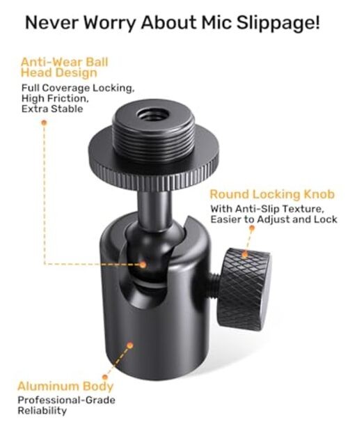 Ball and Socket Head Microphone Adapter with Angle Adjustment [All Metal],