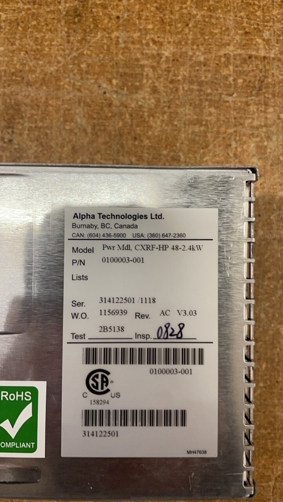 0100003-001 Alpha Technologies CXRF-HP, 48-2.4kW, Power Module