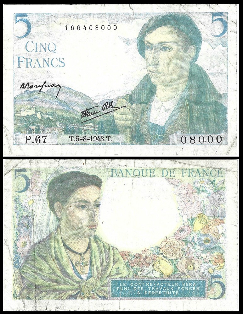 FRANCE 5 FRANCS 1943 FINE