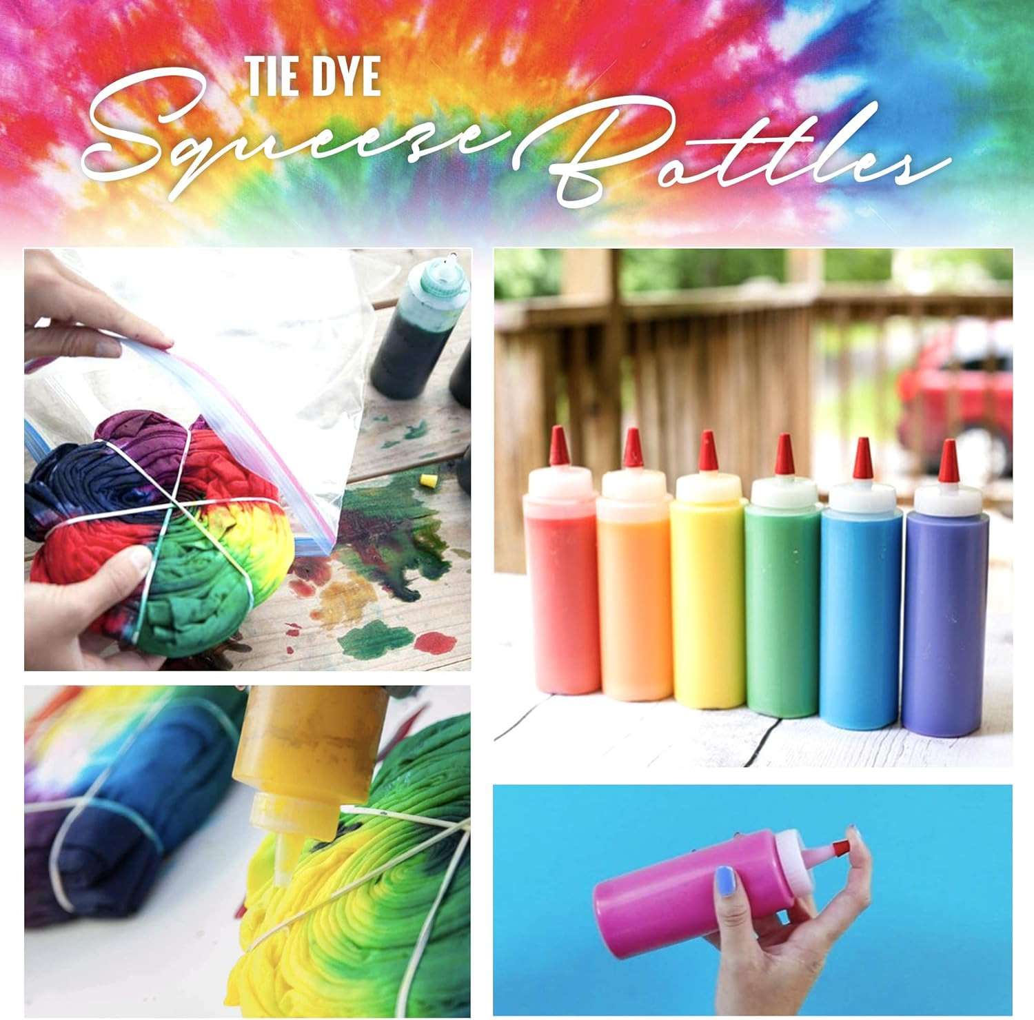 Tie Dye 8Oz Squeeze Bottles (6 Pack) with 2" Funnel - Precise Dispenser for A...