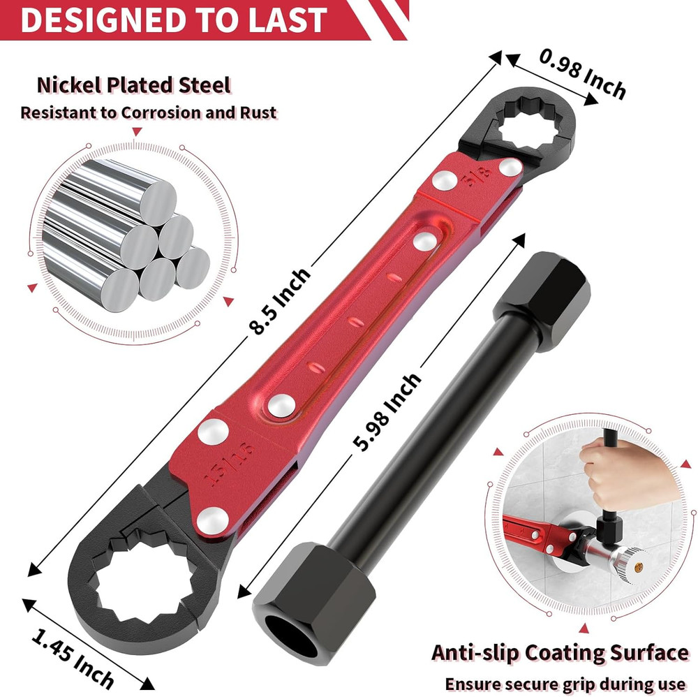 Plumbing Tools Angle Stop Wrench Kit - 3-Piece Plumber Tool Set with Threaded Dr