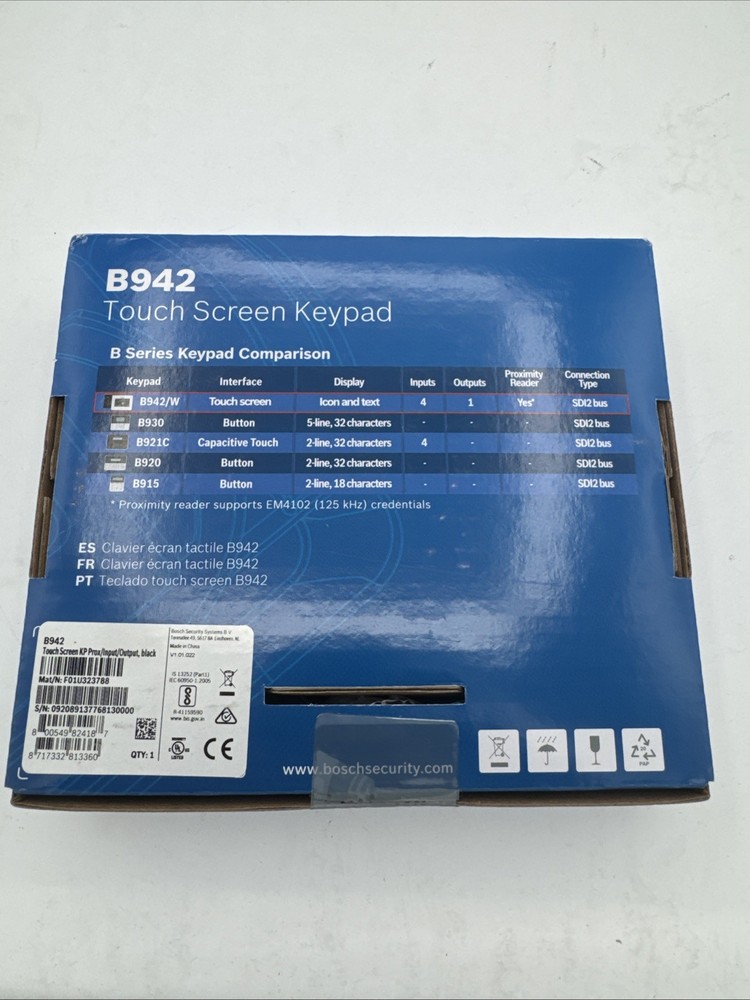 New Bosch B942 Touch Screen Keypad Black Sealed