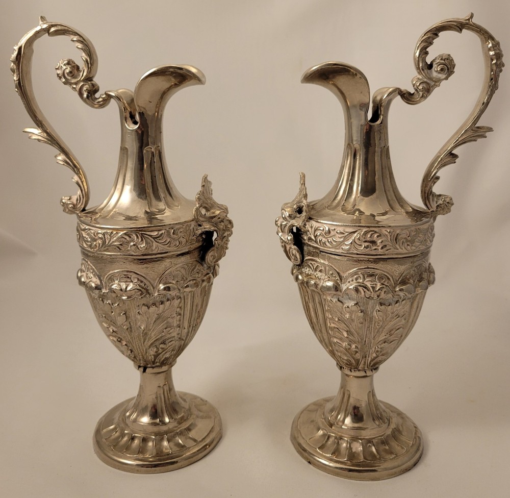 Vintage Silver Plated Decorative Set of Ewers - Decor Only, Will Not Hold Liquid