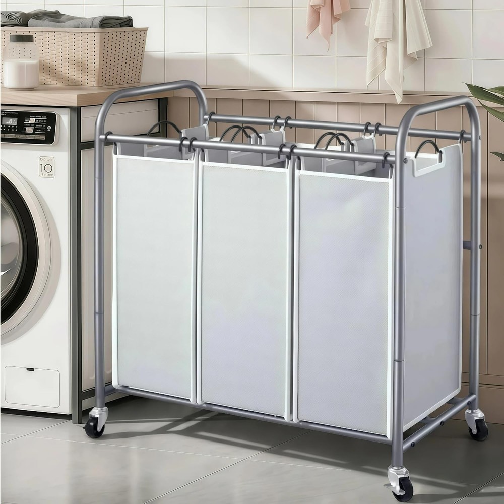 Laundry Sorter Hamper 3 Section, Divided Laundry Basket Organizer with Heavy ...