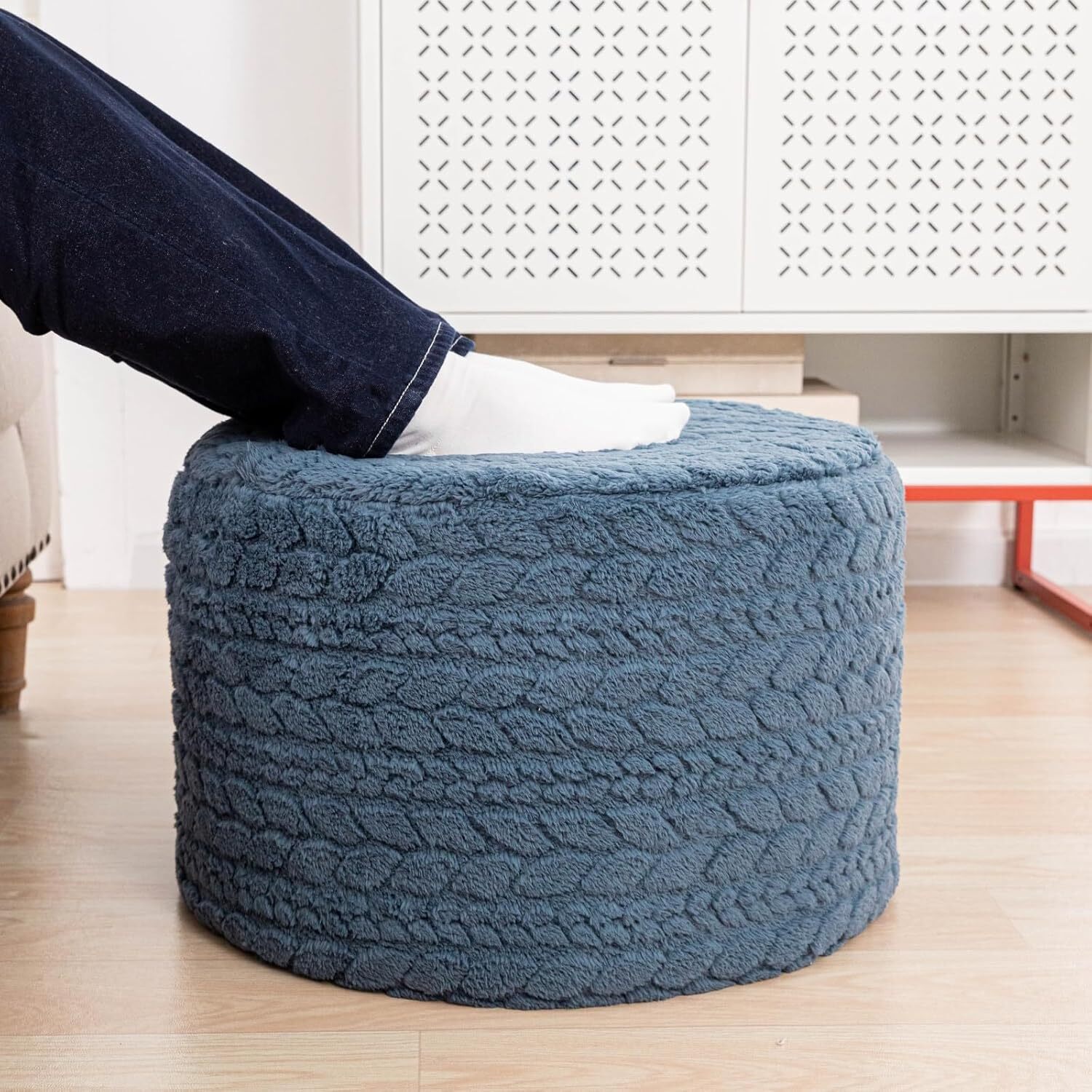 Round Pouf Ottoman 20x14 In Floor Pouffe Ottoman Foot Rest for Couch Living Room