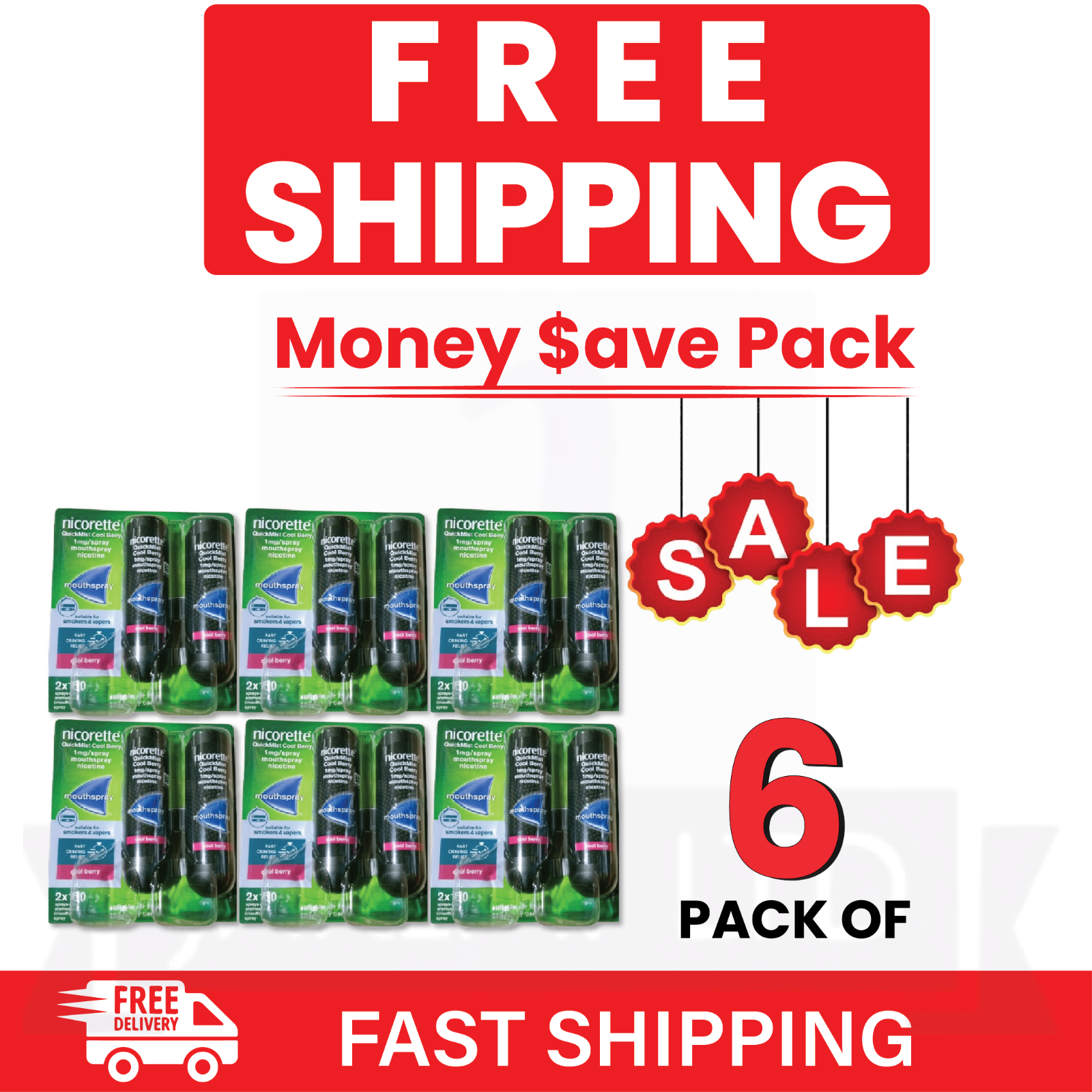 6X Nicorette Mouthspray Quickmist Berry 1mg 13.2ml X 2ct-PACK 6-FREE SHIP