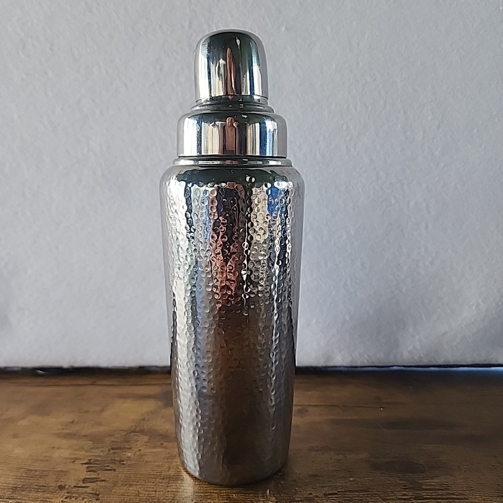 Crate & Barrel Shiny Cocktail Shaker 10” Hammered Pattern Bar Ware Party