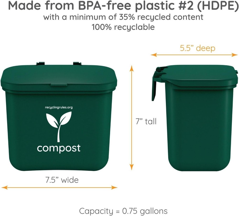 Small Green Compost Bin Container for Kitchen Indoor Hanging Recycling