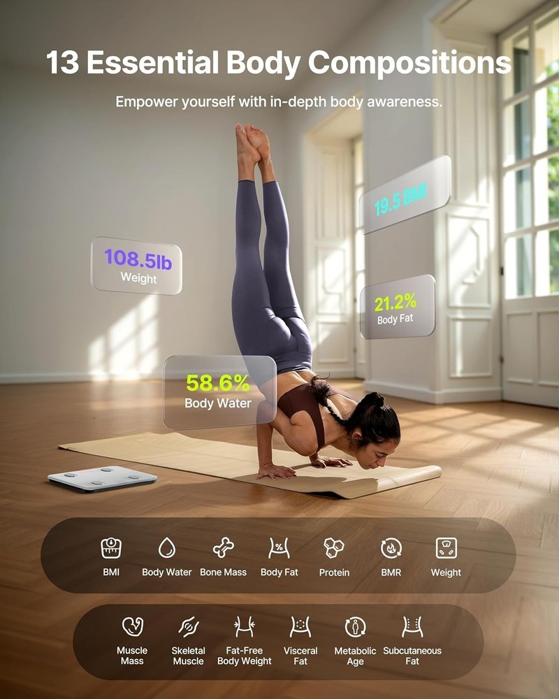 Smart Body Composition Scale - Track 13 Metrics with Bluetooth Sync, 400lb Ca...