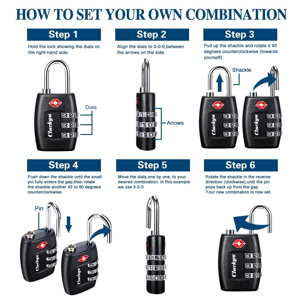TSA Luggage Locks (4Pack) - 3 Digit Combination Padlocks - Approved Black