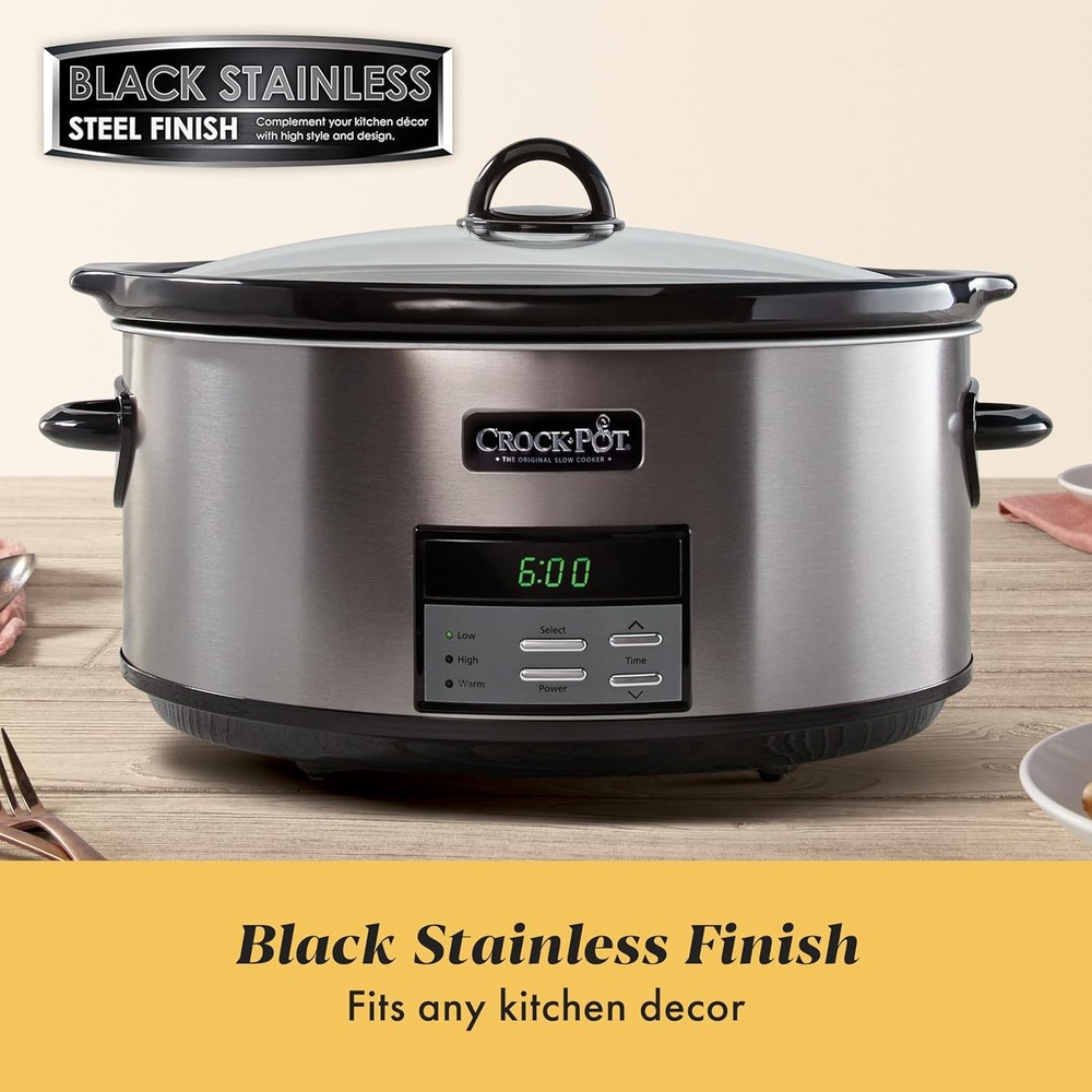 Crock-Pot Large 8-Quart Programmable Slow Cooker with Auto Warm Setting Black
