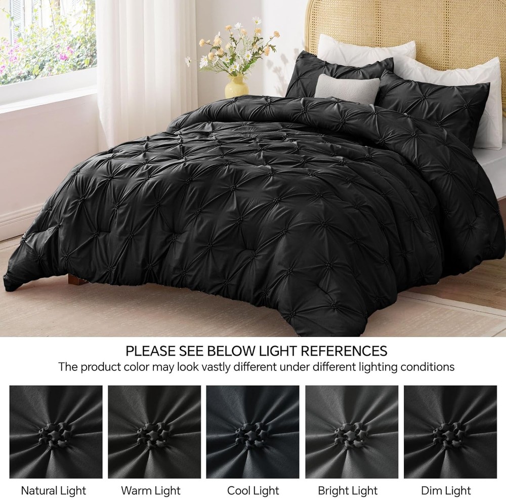 Black King Size Comforter Set - 3 Piece Boho Flat Flannel Bedding Comforter Set