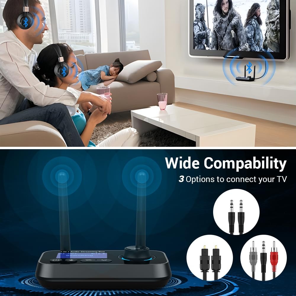 Bluetooth Transmitter Receiver 3-in-1 Bluetooth 5.3 Audio Adapter for 2 Headp...