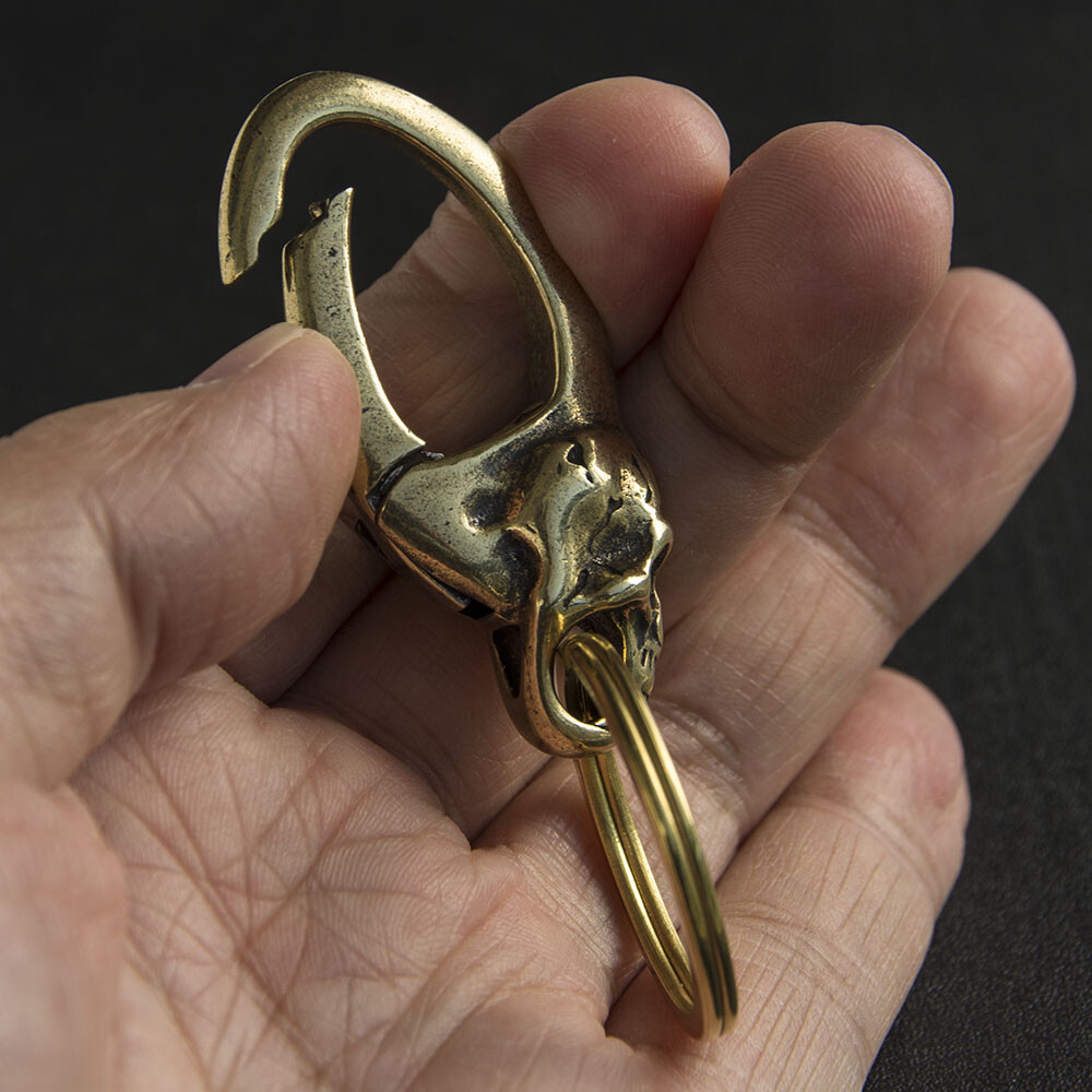 Solid Brass Skull Key Chain Key ring Split Ring Punk Key Clip Key Holder Gifts