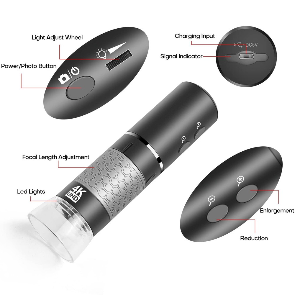 4K WiFi Digital Microscope – Wireless Handheld for iPhone Android Windows Mac