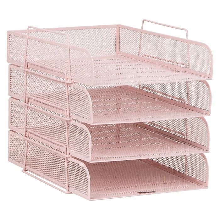 Mind Reader 4pc Wire Stack Front Loading Stackable Letter Tray Pale Pink