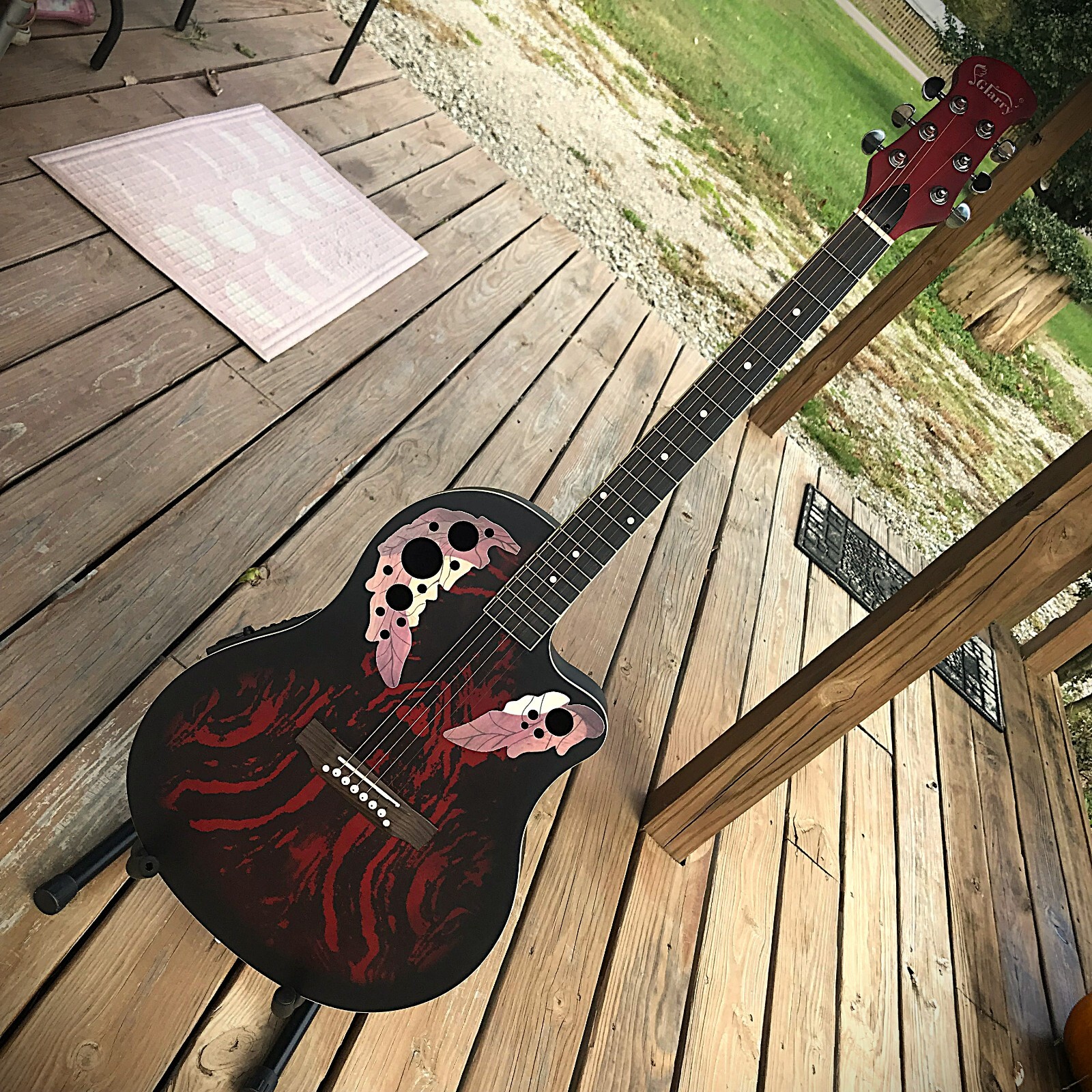 Red Acoustic Electric Guitar, Full Size with Cutaway, Round ABS Back, Gig Bag