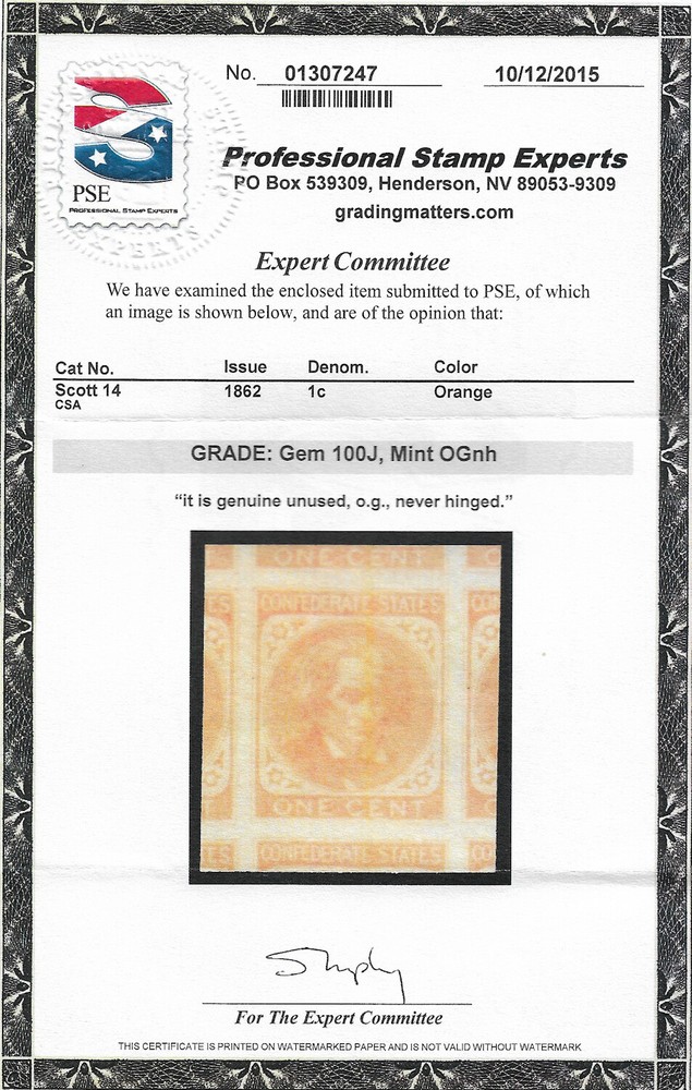MALACK Confed #14 MONSTER GEM OG NH, w/PSE (GRADED 1..MORE.. gg1570