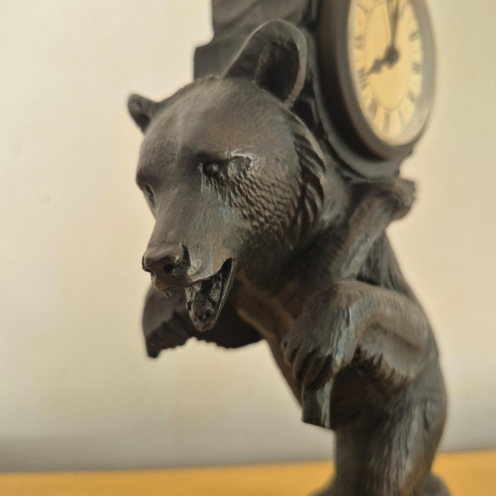 Rustic Oxblood Bear Clock with Backpack Lodge Decor