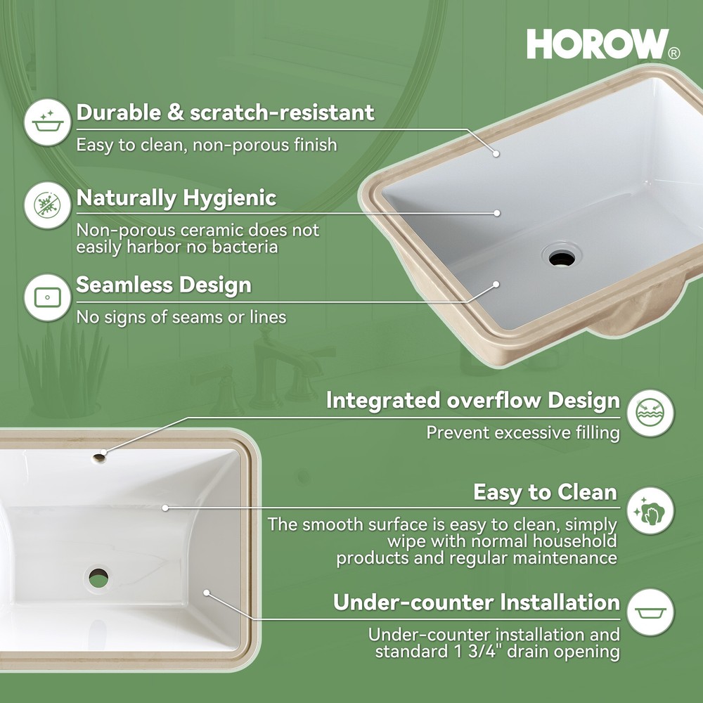 20x15'' Rectangular Undermount Bathroom Sink Vitreous Ceramic Lavatory White