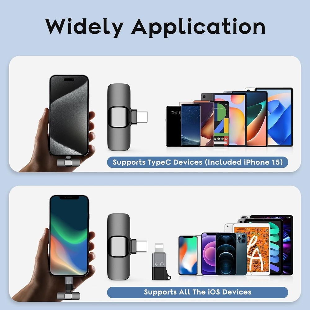 2 Pack Type C Mini Wireless Lavalier Microphone for iPhone 15, iOS and Android D