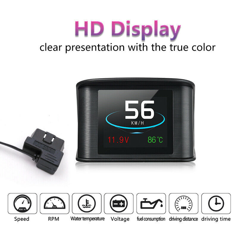 Car Head Up Display HUD OBD2 Speedometer Speed Temp Alarm Multi Function BAT CWT