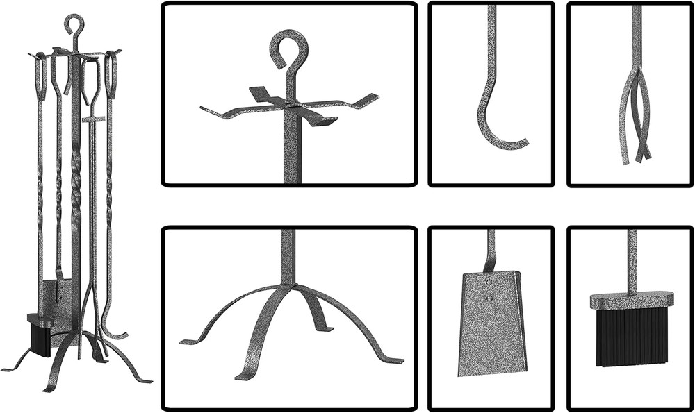 5 Pieces Fireplace Tools Sets Fireplace Accessories Tools Holder with Handles To