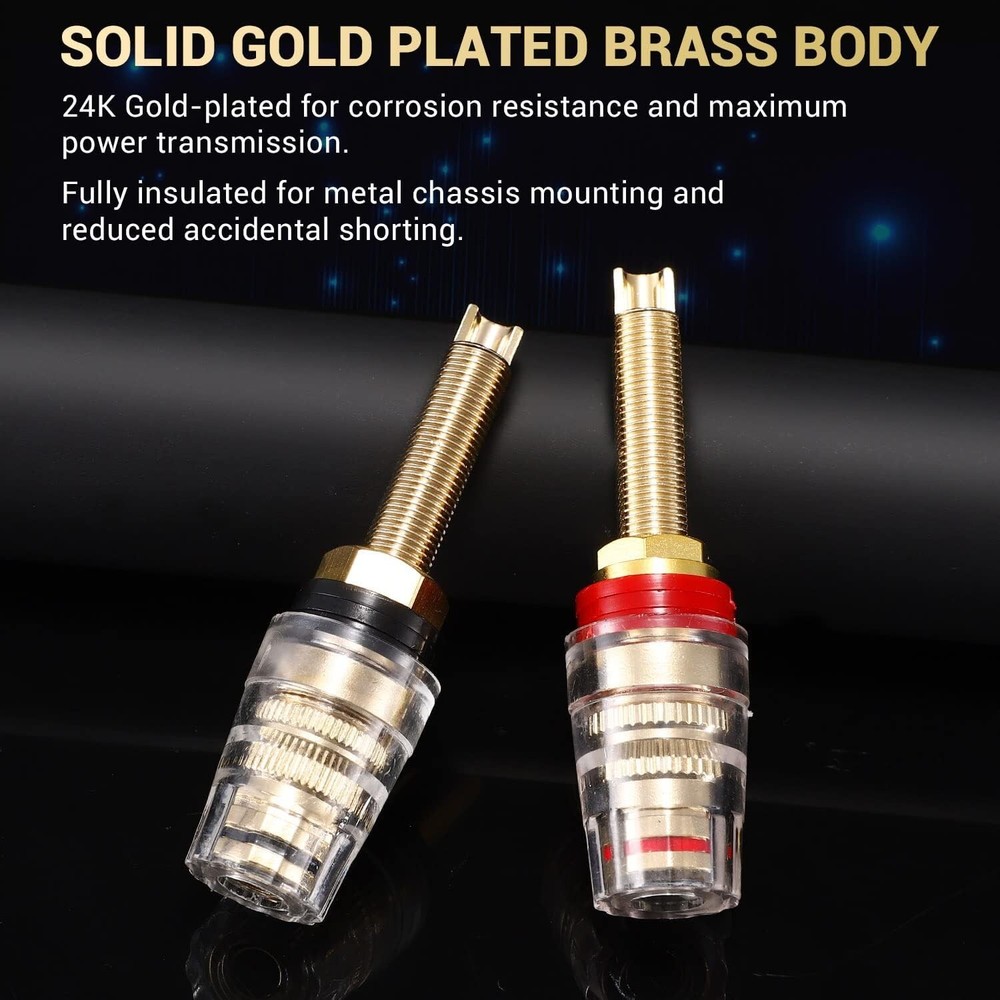 4PCS 5-Way Binding Post Terminals - Solid Brass, 24K Gold Plated Insulated Jacks