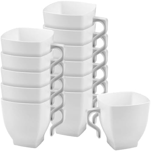 12 Pack Square Mini Plastic Coffee Tea Cups 2oz Elegant Disposable White