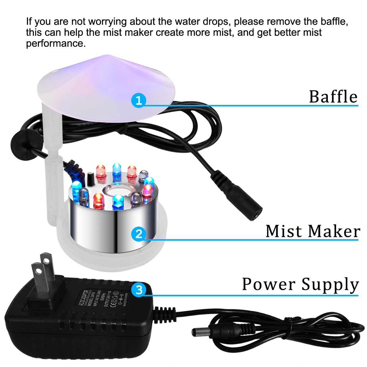 PULACO Mist Maker, 12 LED Mister Fogger Water Fountain Pond Fog Machine white