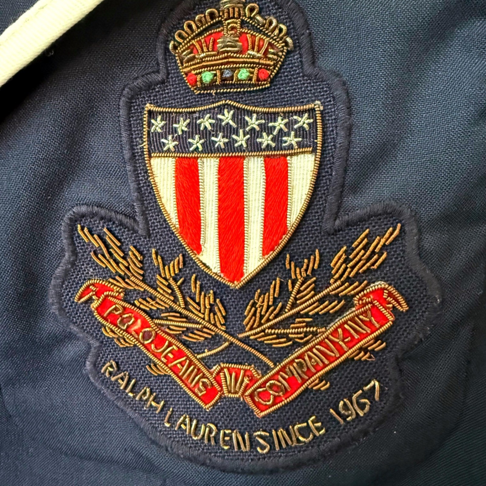 Polo Jeans Company Ralph Lauren Navy Y2K Blazer Crest Patch Plaid L Youth VTG