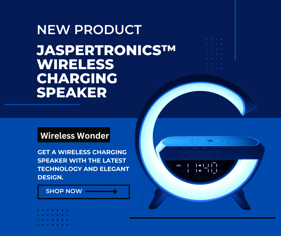 Jaspertronics™ Wireless LED Lighting-Charging Dock-Alarm Clock with Bluetooth