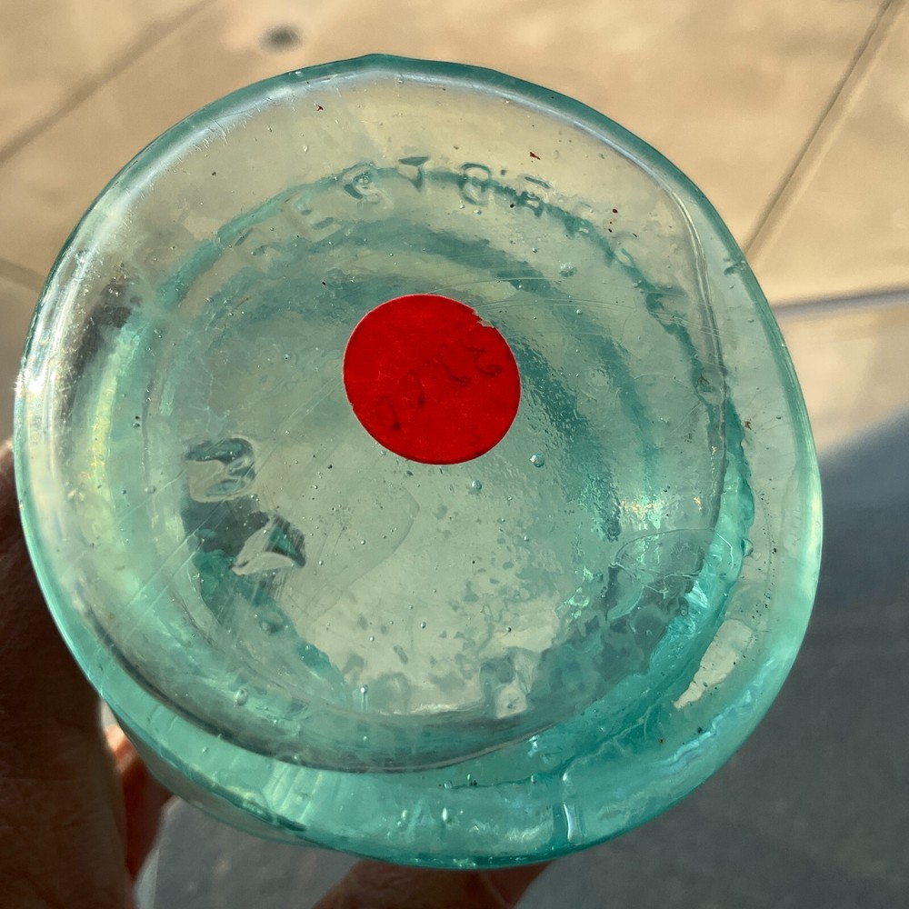 UNIQUE SHAPE RESTORFF & BETTMANN NY 1880s BOOT BLACKING BOTTLE HAND BLOWN