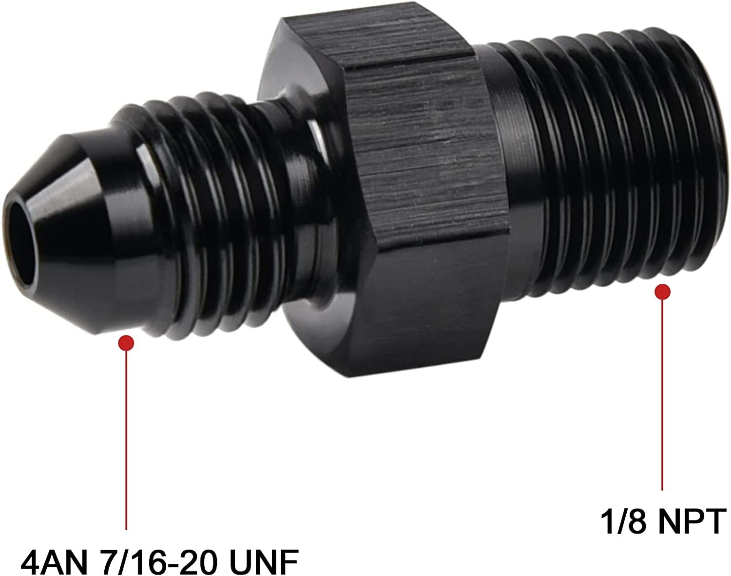1/8" NPT to 4AN Fitting Male Straight Fittings Adapter Aluminum Black 2Pcs