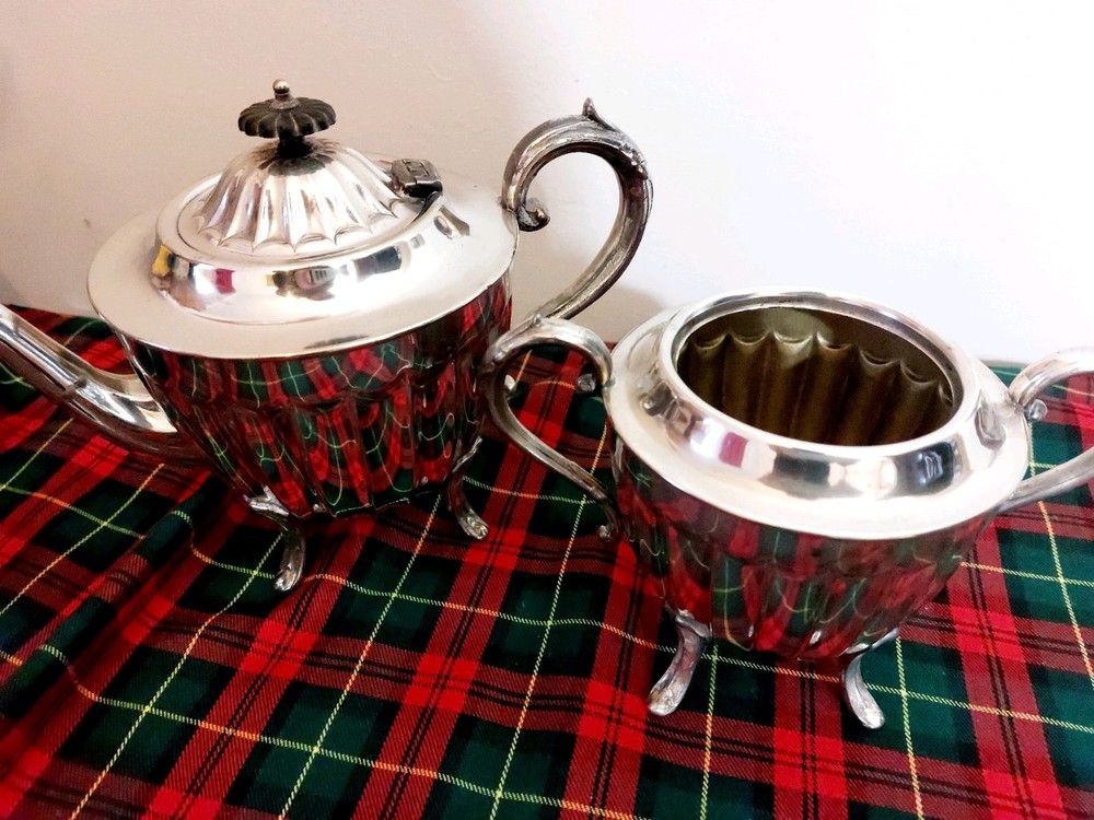Antique Silverplate Teapot Sugar Bowl Sheffield 1938