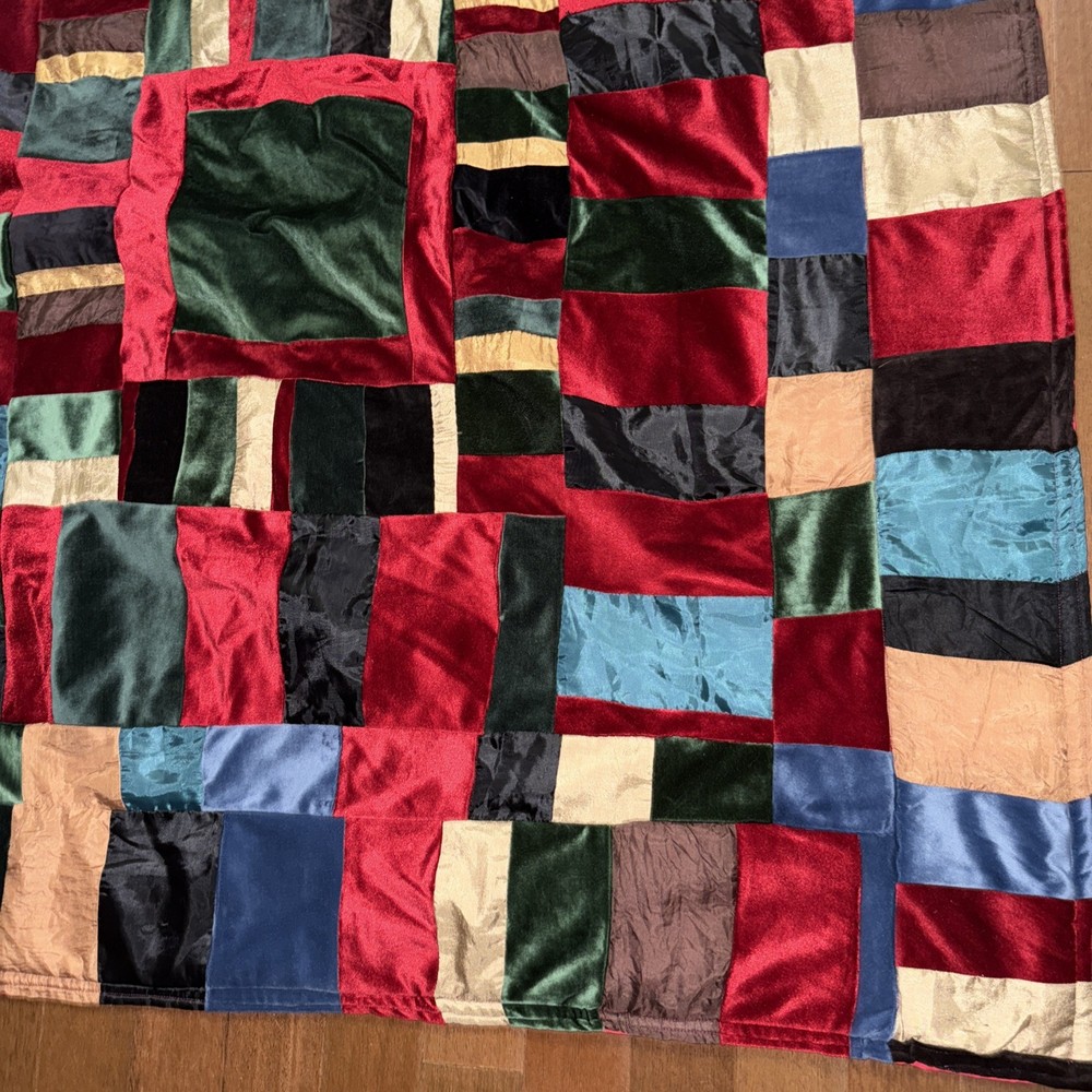Throw/Lap Quilt Handmade Velvet/Satin Patchwork 46x48”