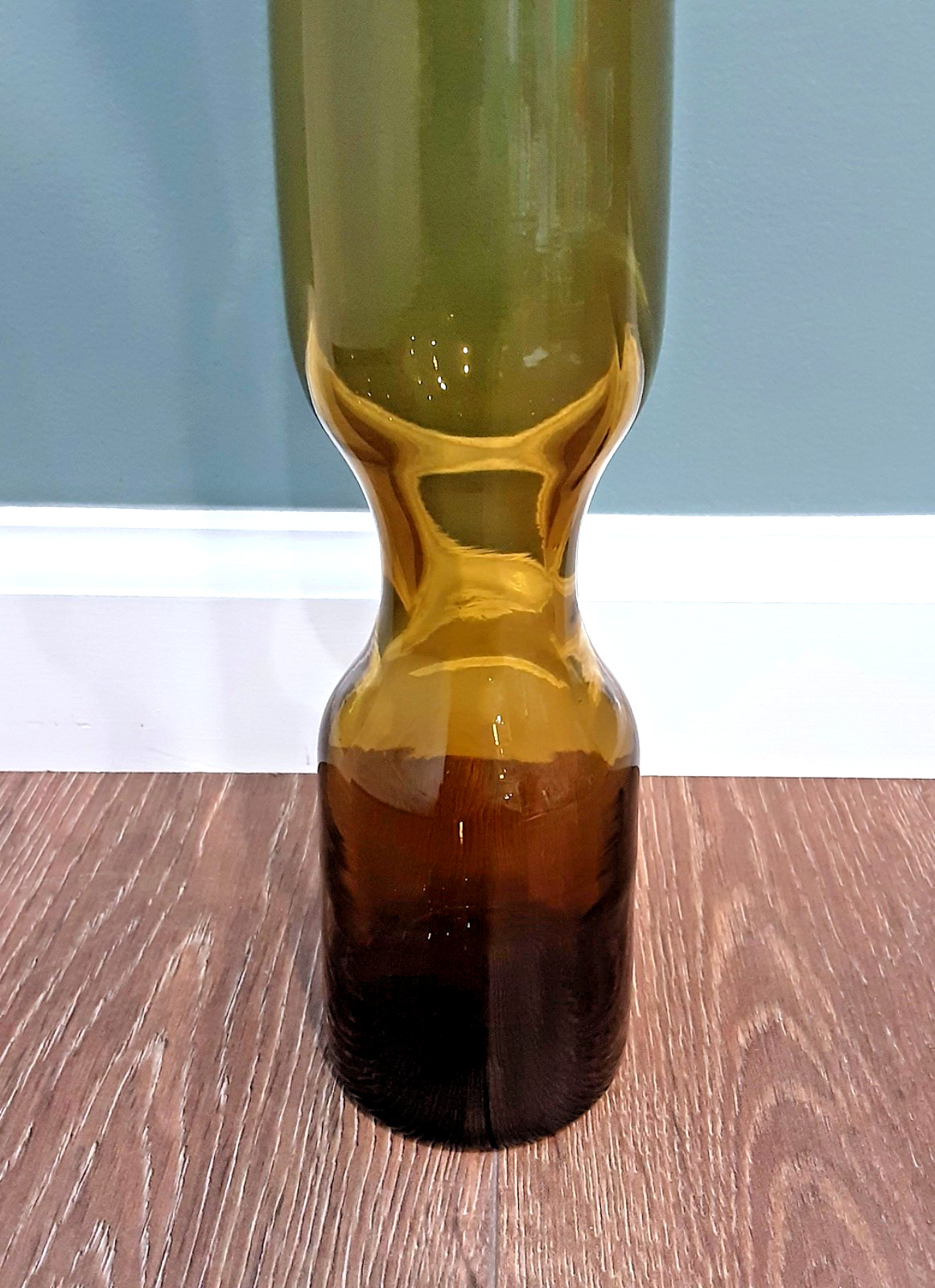 INDIANA GREENWICH Art Glass "KINGSTON" Burnt Honey BIG 20" Decanter Bottle MCM