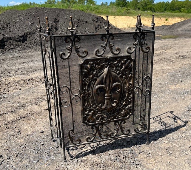 3-Panel Folding Fireplace Screen - Black - Fleur de Lis Design