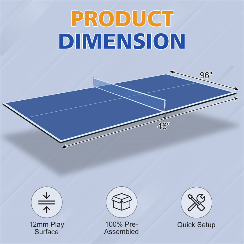 8FT Blue Mid-Size Foldable Table Tennis Conversion Top Ping Pong Table Indoor