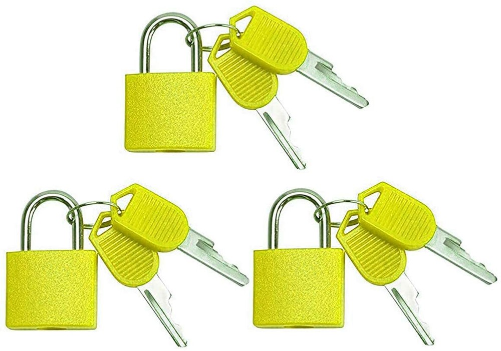 Small Mini Durable ABS Cover Solid Brass Body Individually Keyed Padlock 3pc Yel